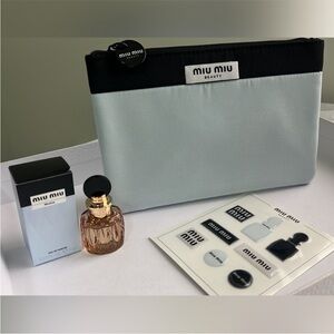 New Miu Miu beauty collection Cosmetic Bag set with mini perfumee3@ & stickers